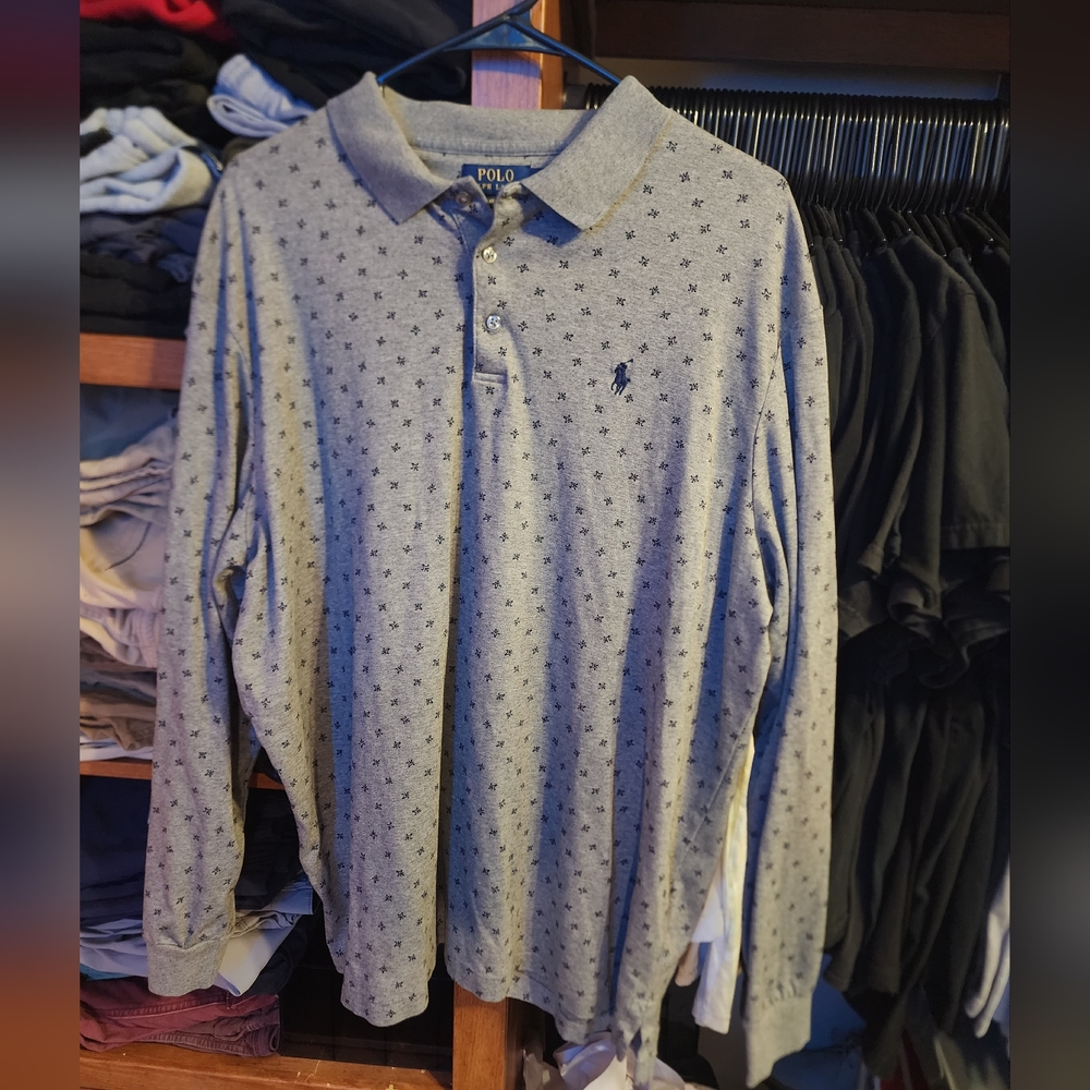 Men's Polo Ralph Lauren Long Sleeve Polo Size XL Gray/Navy